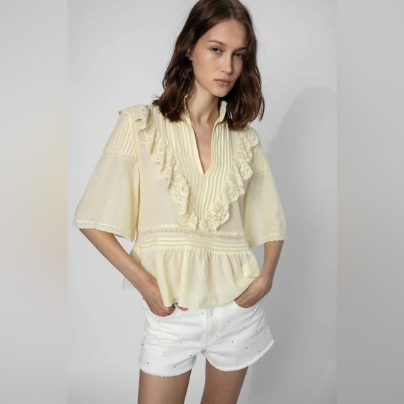 NWT Zadig & Voltaire Tonelo Tomboy Cotton Blouse-Yellow - Picture 1 of 6